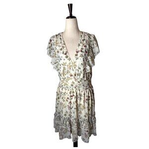 Max Studio Dress Women Large Ivory Floral‎ Fit And Flare Flutter Sleeve NWT Boho